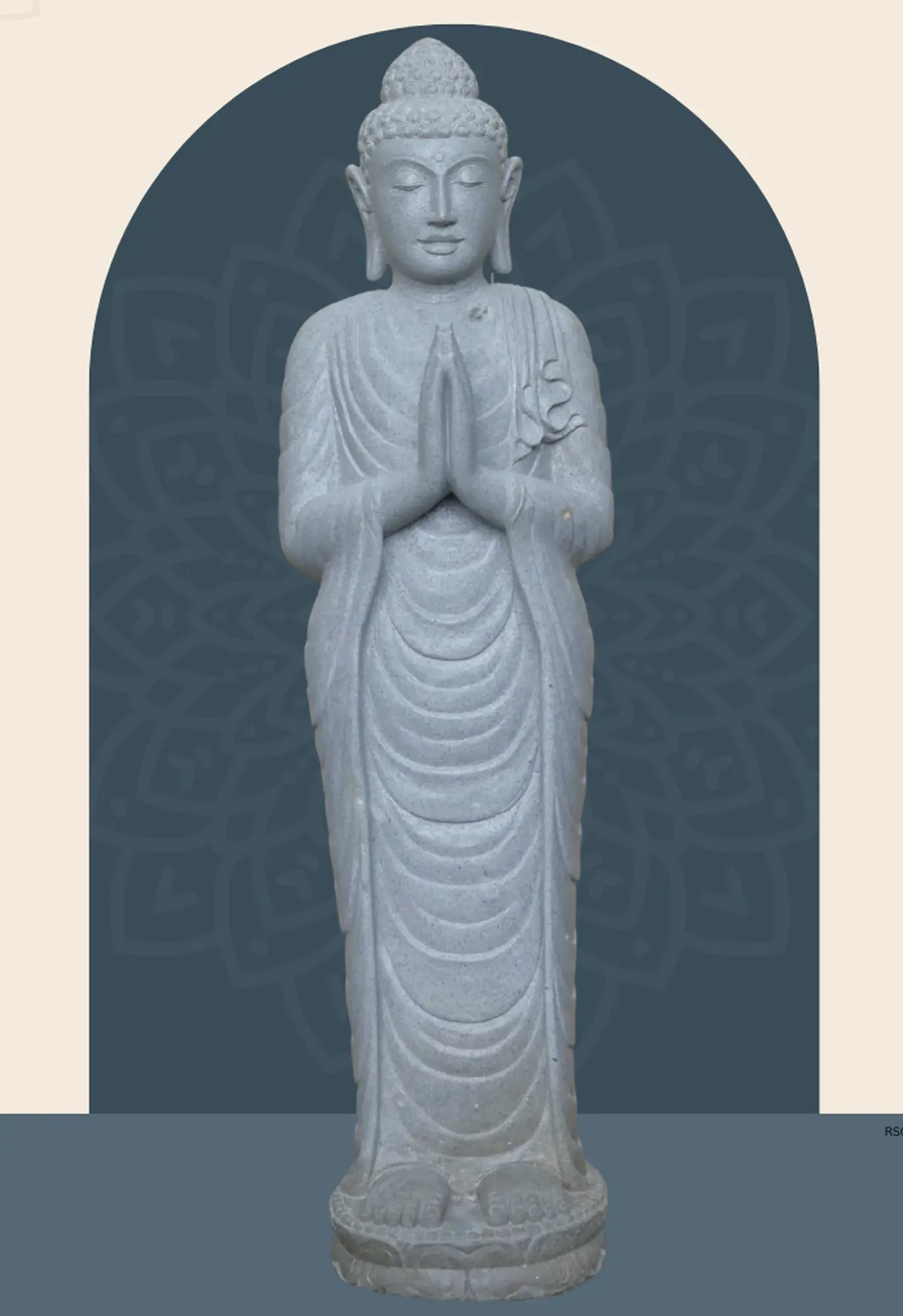  Product image 1 of the product “Standing Buddha made of Riverstone, position Namaskara , H. 151cm. ”